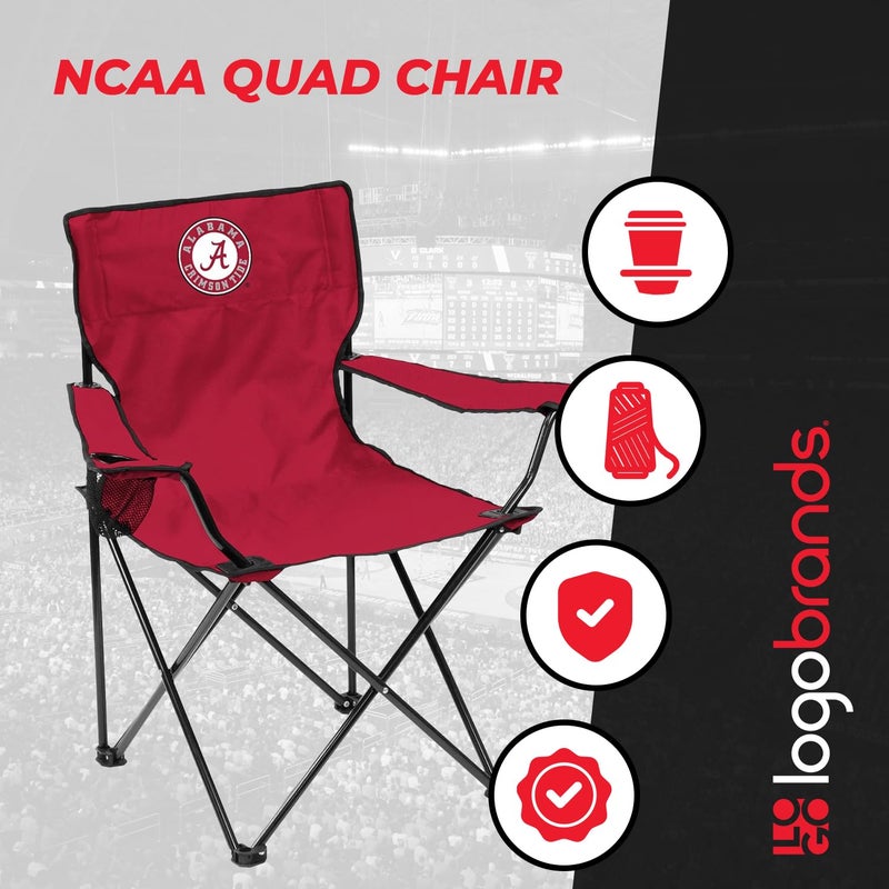 Logo Brands NCAA Alabama Crimson Tide Quad Chair, Unisex Adult Chair with One Cup Holder, Team Color, One Size - Image 3